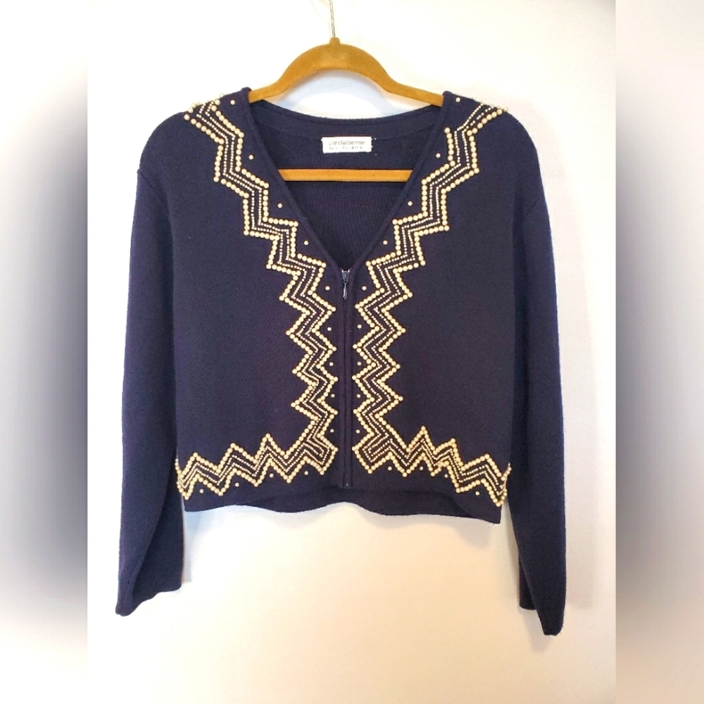 Liz Claiborne Navy Pearl zip up cardigan